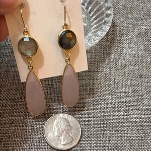 Gold, Labradorite, and Rose Quartz Drop Earrings